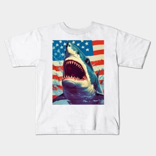 American Flag Patriotism and Freedom Great White Shark Kids T-Shirt